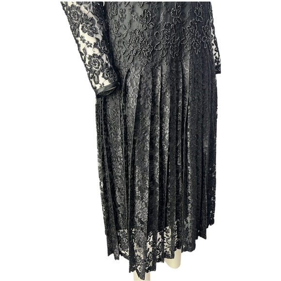 VTG 90's NANCY JOHNSON Black L/S Beaded Pleated Gothic Dress w/ Under Dress Sz 8 - Picture 5 of 16